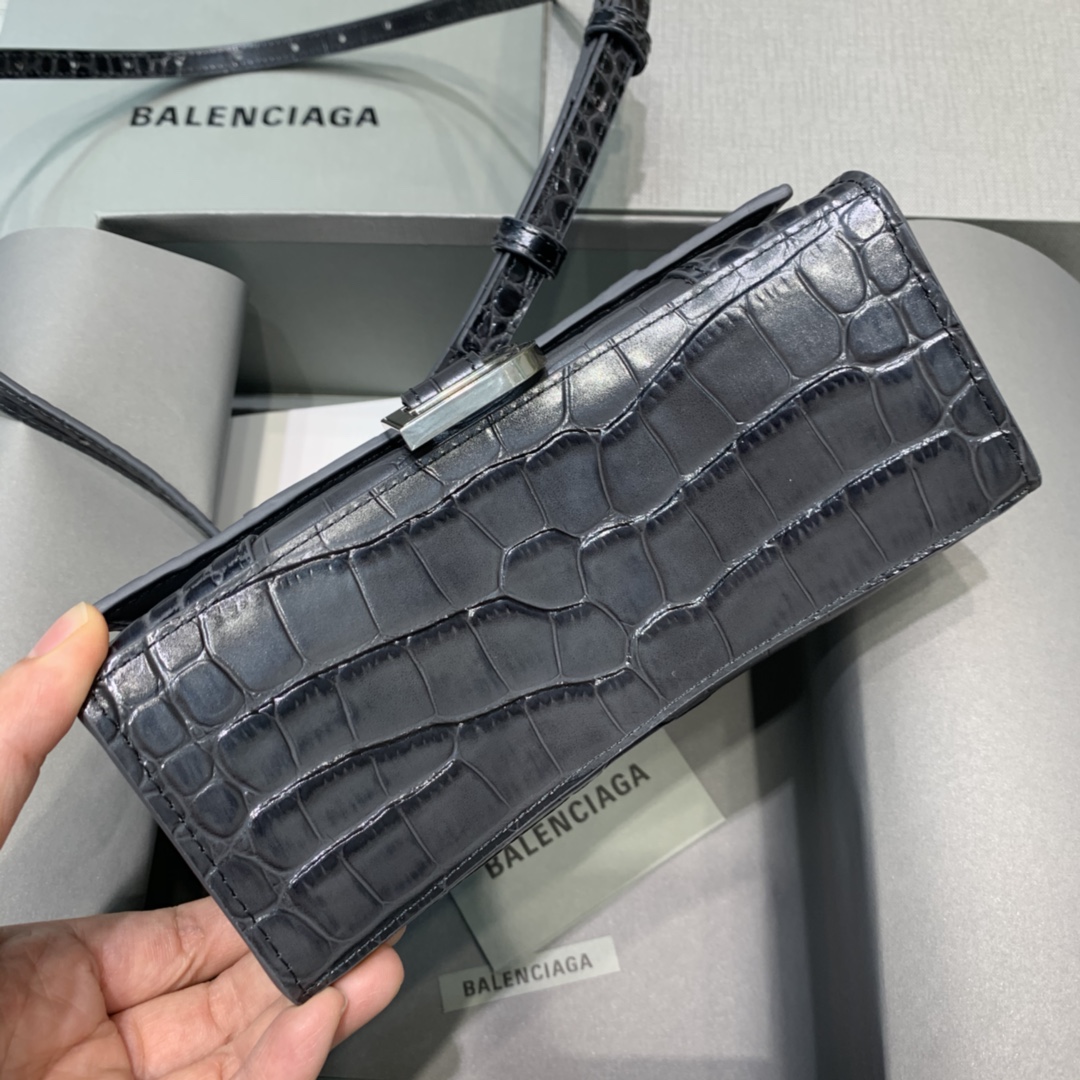 Balenciaga Hourglass XS Handbag Crocodile Embossed Shoulder Bag Black